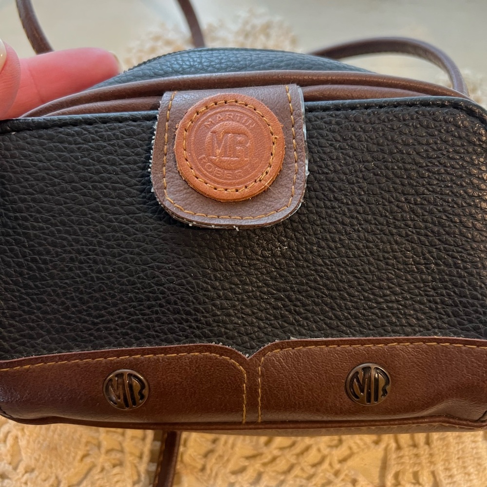 Vintage Martin Roberts Mini Crossbody Bag Brown Black Leather Small Purse - Picture 6 of 12